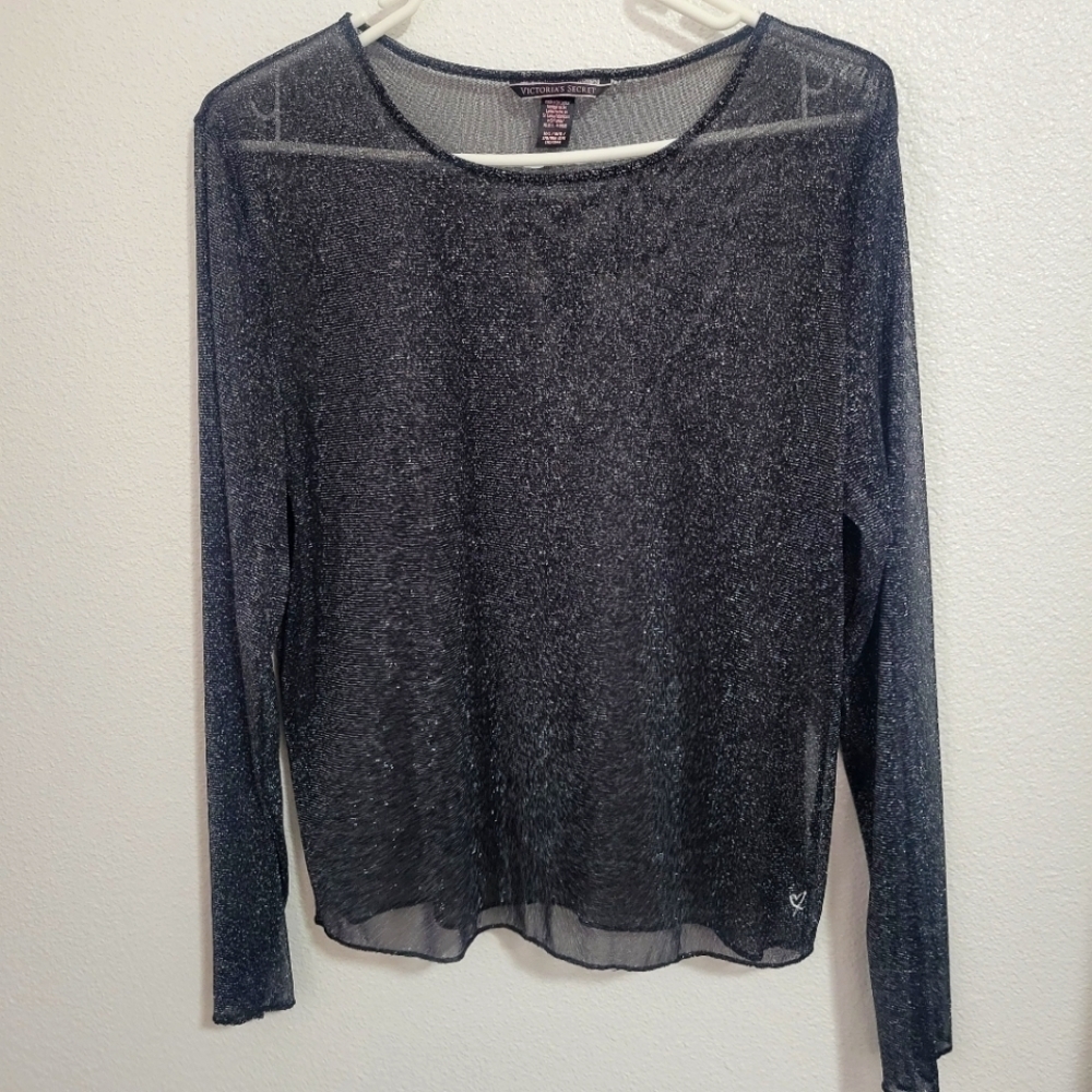 Victoria Secret sheer silver and black top size medium/large